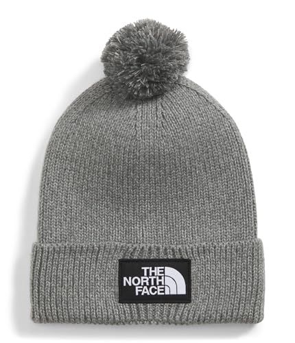 THE NORTH FACE TNF Logo Box Pom Beanie | Classic Fit, Cuffed Winter Hat for Men & Women, Soft Rib Knit Fabric & Woven Logo - color: Tnf Medium Grey Heather
