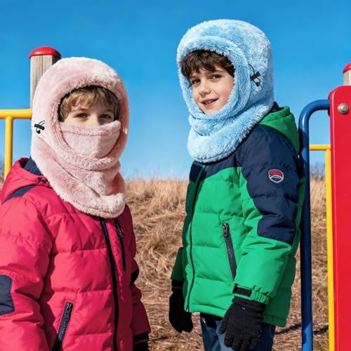 Ski Mask Kids Balaclava, Winter Ski Face Mask Cover, Fleece Hats for Kids - color: Blue