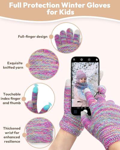 Kids Winter Hat Gloves Scarf Set,Toddler Girls Boys Beanie Hat with Earflaps,Knit Mittens & Neck Gaiter Warmer for Kids 4-12 - color: Watermelon Red Mix