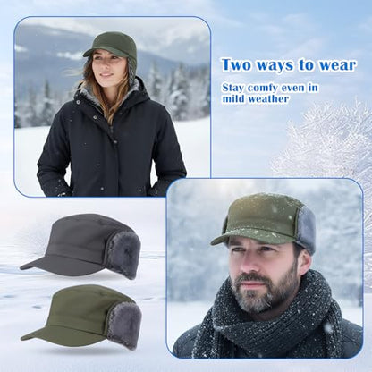 Men's Waterproof Winter Hat with Visor - color: Grey Green