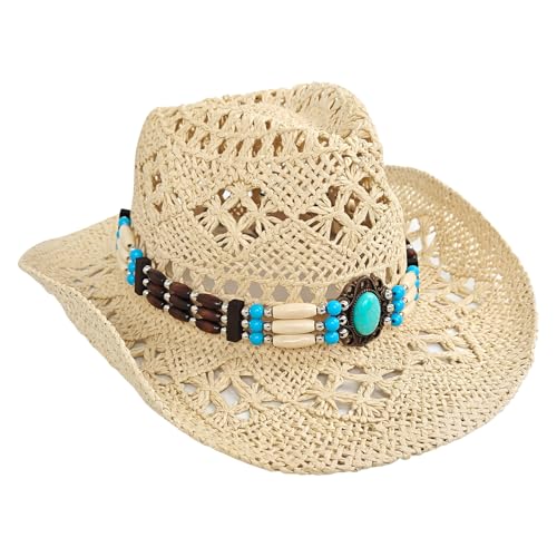 Straw Cowboy Hat for Women, Cowgirl Hat Wide Brim Western Cowboy Hat - color: Style5