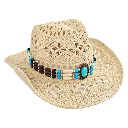 Straw Cowboy Hat for Women, Cowgirl Hat Wide Brim Western Cowboy Hat - color: Style5