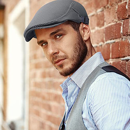 Geyoga 3 Pcs Mesh Newsboy Cap, Adjustable Mesh Cap - color: Light Gray, Deep Gray, Black