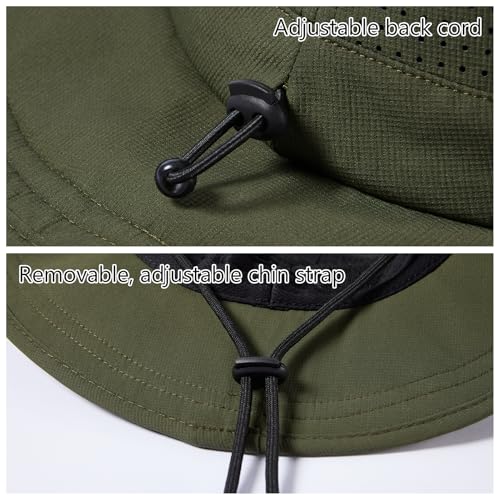 UPF 50+ Bucket Sun Hat with Laser Perforated Mesh Cooling Adjustable Breathable Lightweight for Outdoor Men Women - color: Army Green