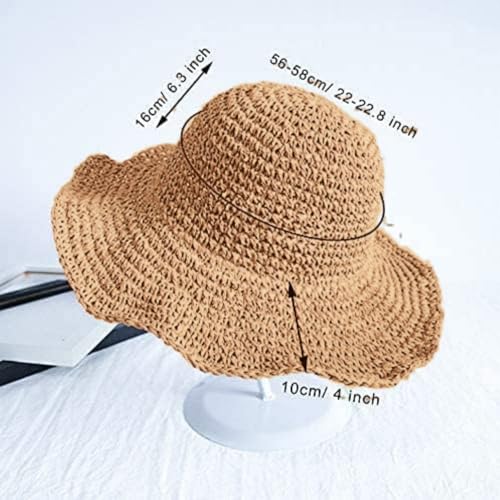 Womens Floppy Straw Sun Hat Packable Wide Brim Summer Beach Hat Foldable Crochet Bucket Hats - color: Khaki 1
