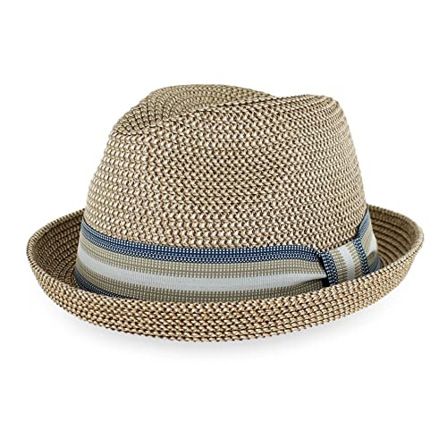Belfry Men/Women Summer Straw Pork Pie Trilby Fedora Hat in Blue, Tan, Black - color: Tan, size: Medium