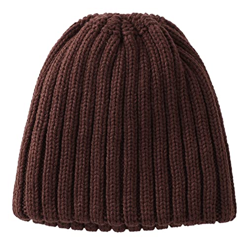 Connectyle Women's Rib Knit Cuffed Beanie Hat Stretch Acrylic Winter Hat Thick Warm Snow Ski Cap - color: Coffee