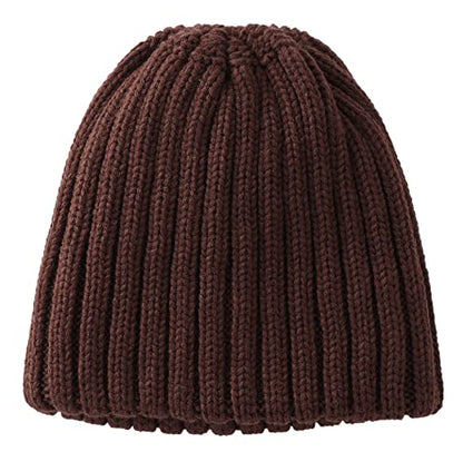 Connectyle Women's Rib Knit Cuffed Beanie Hat Stretch Acrylic Winter Hat Thick Warm Snow Ski Cap - color: Coffee