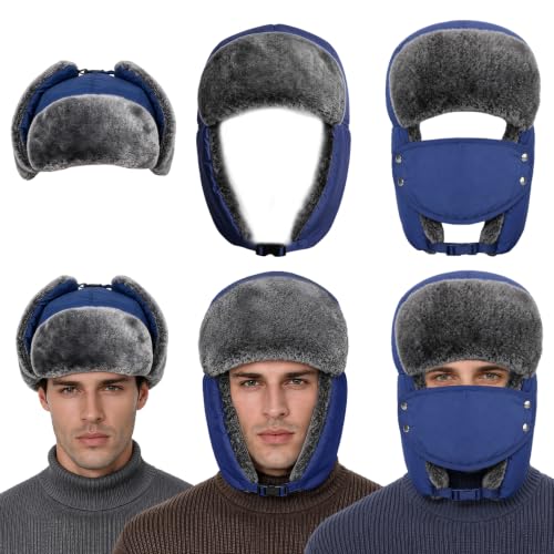 mysuntown Warm Winter Hats for Women Men with Ear Flaps for Cold Weather - color: Blue