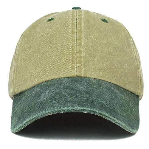 Trendy Apparel Shop Low Profile Unstructured Pigment Dyed Two Tone Baseball Cap - color: Khaki Dk Green