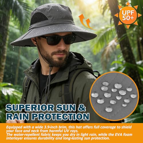 Wide Brim Sun Bucket Hat, Waterproof Boonie Hat for Men & Women - color: 01 Dark Grey