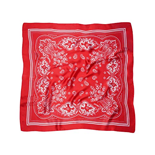 VANLINKER 27.5 Inches Silk Head Scarf for Women Men Vintage Bandanas Satin Hair Scarf Silk Wrap Neck Square Scarves VL9549 - color: C2 Red With White Pattern
