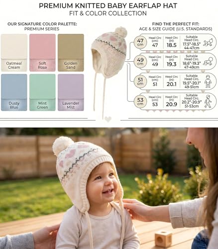 Moon Kitty Baby Girls Winter Hats Rabbit Ears Earmuffs Cap … - color: Beige Heart, size: 1-3T