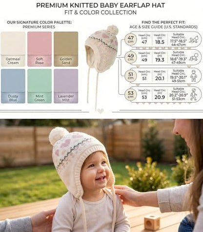 Moon Kitty Baby Girls Winter Hats Rabbit Ears Earmuffs Cap … - color: Beige Heart, size: 1-3T