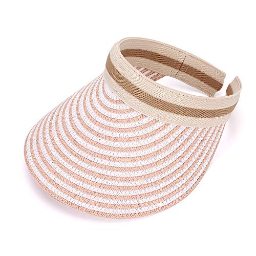 Women Summer Sun Hat Lady's Portable Beach Visor Bowknot Straw Hat - color: Pink Stripe