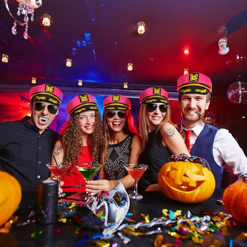 dodowin Captain Sailor Hat Set for Women Men, Yacht Rock Party Costume 4pcs - style: Pink Captain Hat Set