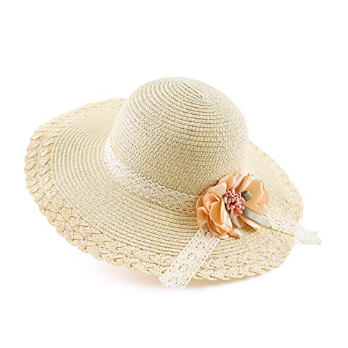 Baby Girl Straw Hat 3-6 Years Girls Summer Beach Hats with Bowknot Sun Protection Hats for Kids - color: Beige Flower