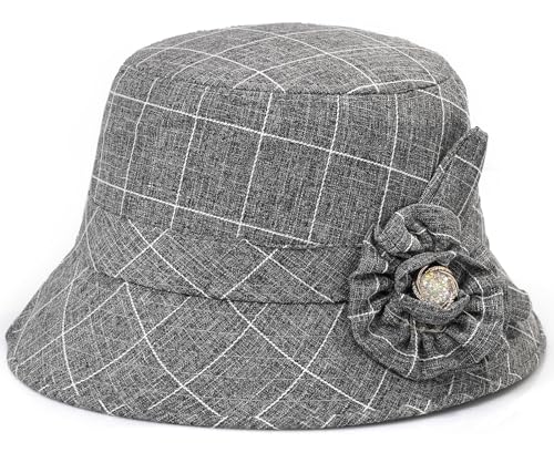 Glamorstar Cloche Hats for Women Vintage Bowler Hat Floral Fedora Bucket Hats - color: Flower Grey