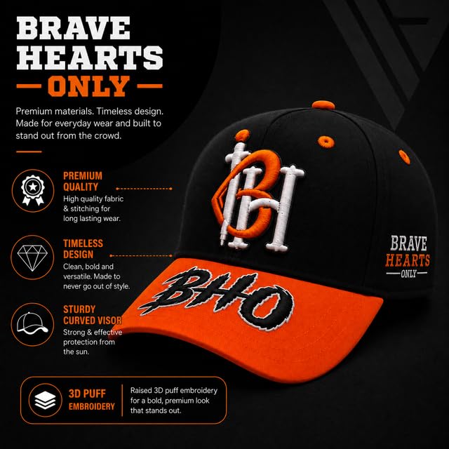 Brave Hearts Only 5 Panel Snapback-Baseball Caps with Curved Visor - color: Black & Orange