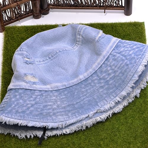Cotton Denim Distressed Bucket Hat, Sun Hat, Hat for Men and Women - color: Blusa