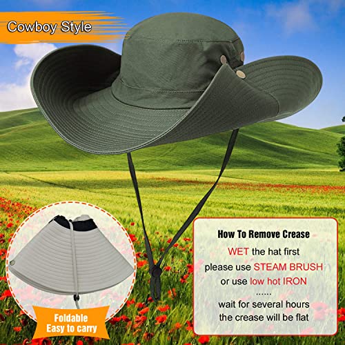 HUAMULAN Men Wide Brim Sun Hat Summer Outdoor Women Bucket Fishing Hats - color: A2-armygreen
