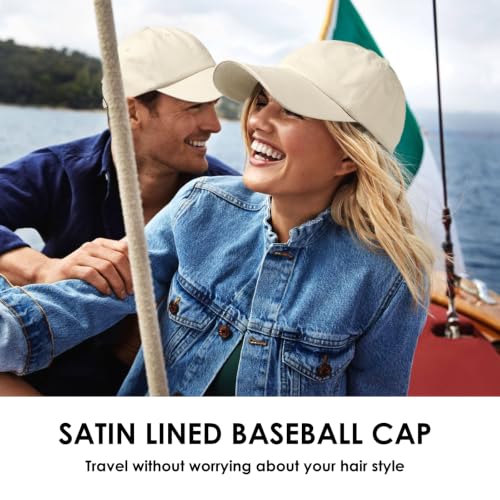 Lvaiz Womens Satin Lined Baseball Cap Washed Cotton Adjustable Dad Hat - color: Beige