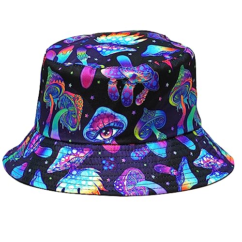 Rave Bucket Hat for Women & Men - Cute Bucket Hats - Festival Hat Adjustable 50+ SPF Protection Rave Accessories - color: Mushroom - Magic