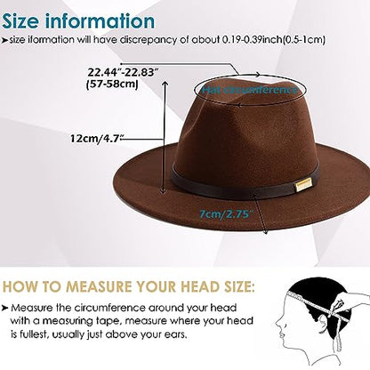 Fedora Hats for Men Wide Brim Panama Hat with Classic Belt - color: Coffee