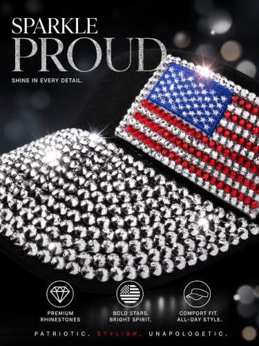 Women Shiny Rhinestone Bling Sun Visor Adjustable Tennis Beach Ponytail Hat - color: Black-usaflag