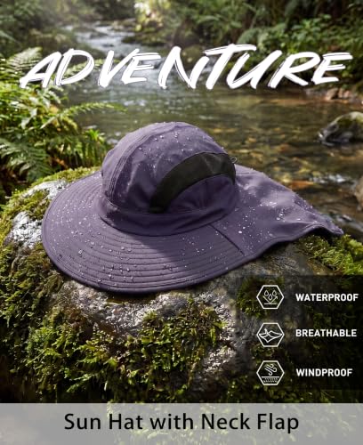 Home Prefer UPF 50+ Sun Hats for Men Women Wide Brim Fishing Hat with Neck Flap UV Protection Sunblock Safari Bucket Hat - color: Navy Blue
