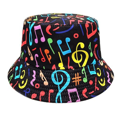 Summer Bucket hat, Love Pattern Sun hat, Packable Fisherman Outdoor Travel Hiking Beach Cap, one Size - color: Musical Notes