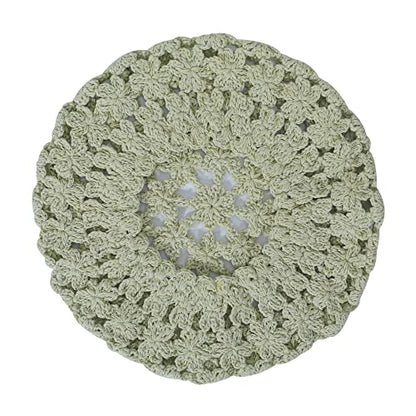 ZLYC Women Cotton Slouchy Crochet Beret Handmade Cutout Floral Beanie Hat - color: Solid Green
