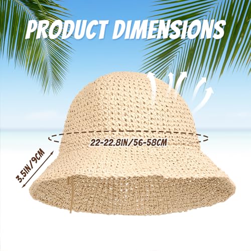 Marrywindix Women Straw Sun Hat Bucket Hat Wide Brim Foldable Summer Beach Lightweight Packable Travel Cap - color: Beige