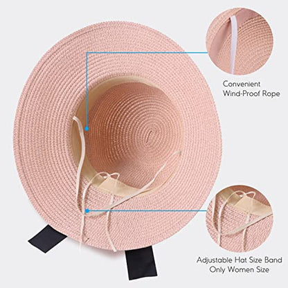 Zsedrut Women,Little Girls Straw Sun Hat Summer Beach Cap Foldable Visor Floppy Hats Wide Brim with Bowknot - color: Pink, size: 2-4T