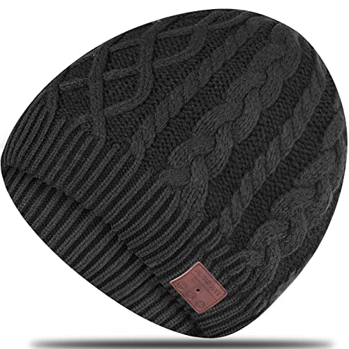 Wireless Music Hat Beanie for Men Women Wireless Headset Headphones Audio Boys Girls Winter Cap with Speaker Mic Hands Free Outdoor Sport Stereo Earphone Earpieces Warm Black - color: Warm Black