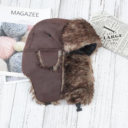 ONWAY Trapper Hat Winter Hats for Women Men with Faux Fur Ear Flaps - color: Coffee