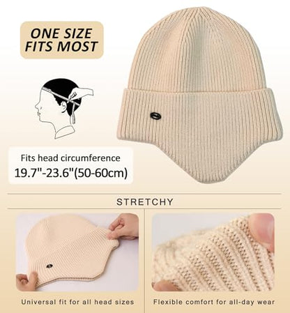 HiRui Knit Beanie Hats Winter Hats Ear Covers for Men Women-Warm Daily Headwear - color: Beige