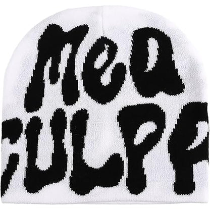 TaowaveWomen Beanie Y2k Hat,MEA Culpa Graphic Beanies Designs,Winter Hat Knit Skull Cap for Women - color: Whiteblack