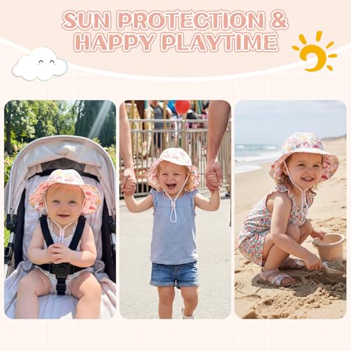 Durio UPF 50+ Baby Sun Hat - Wide Brim Beach Bucket Hats for Infant Girls 0-4T, Outdoor Summer Hat for Newborn to Toddler - color: A Pink Flamingo, size: 0-3 Months