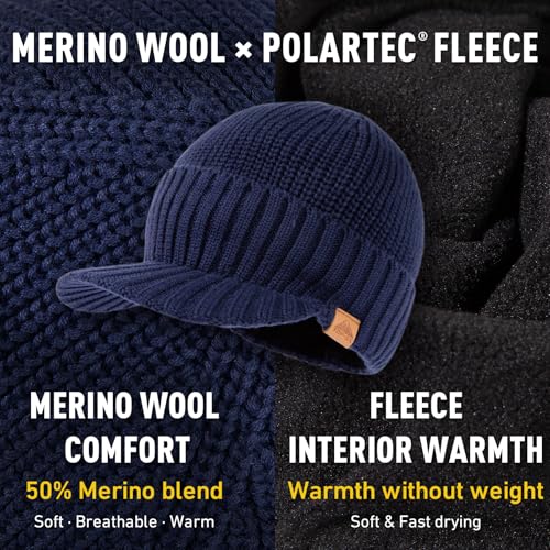 TOP-EX DryKnit™ 50% Merino Wool Waterproof Winter Beanie Hat with Brim - color: Blue, size: X-Large-XX-Large