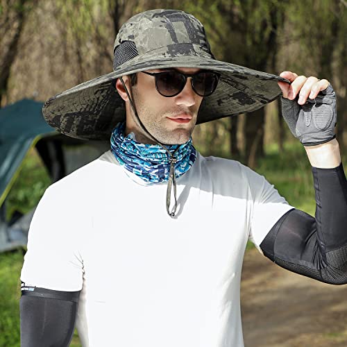 HUAMULAN Men Women 6" Wide Brim Sun Protection Hat Summer Fishing Hats - color: Hn005-junlv-smo