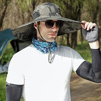 HUAMULAN Men Women 6" Wide Brim Sun Protection Hat Summer Fishing Hats - color: Hn005-junlv-smo
