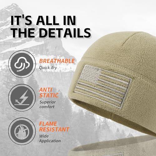 OUTDOOR SHAPING American Flag Fleece Beanie with Embroidered Patch Hat - color: Olive
