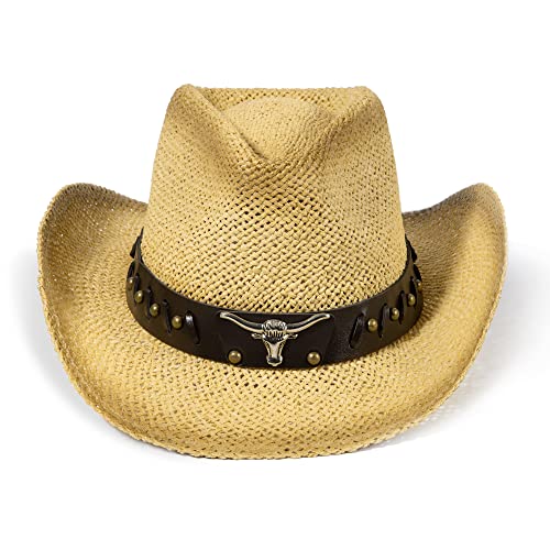 Simplicity New Western Style Classic Cowboy Straw Hat - color: Light Beige