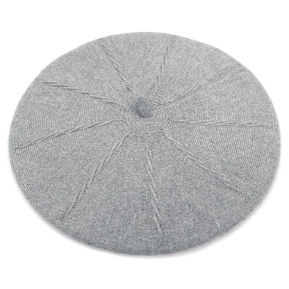 Women's Knitted Beret, French Style Double Layer Winter Autumn Warm and Soft Beanie Hat Cap - color: Light Gray