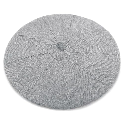 Women's Knitted Beret, French Style Double Layer Winter Autumn Warm and Soft Beanie Hat Cap - color: Light Gray