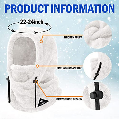 Ski Mask Balaclava Wind-Resistant Winter Face Mask for Women/Men Adjustable Warm Hood Cover Hat Cap Scarf - color: White