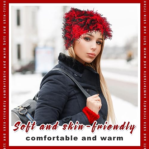 Chuarry Distressed Knitted Beanie Fuzzy Winter Hat - color: Assorted Red