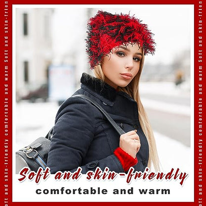 Chuarry Distressed Knitted Beanie Fuzzy Winter Hat - color: Assorted Red