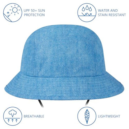 BASSDASH UPF50+ Fishing Bucket Hat for Men Women Lightweight Water Resistant Packable Outdoor Summer Sun Hats FH13 - color: Light Blue Denim Print